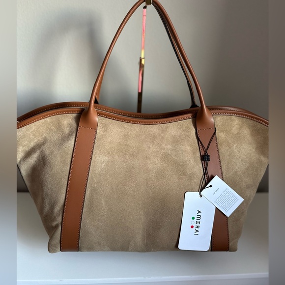 NWT AMERAI Lola Handbag in Italian Camel Suede - Picture 2 of 8